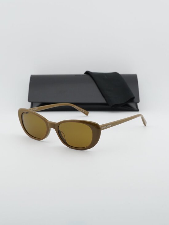 Saint Laurent SL822 003 Cat Eye Sunglasses - Licorice Brown / Khaki